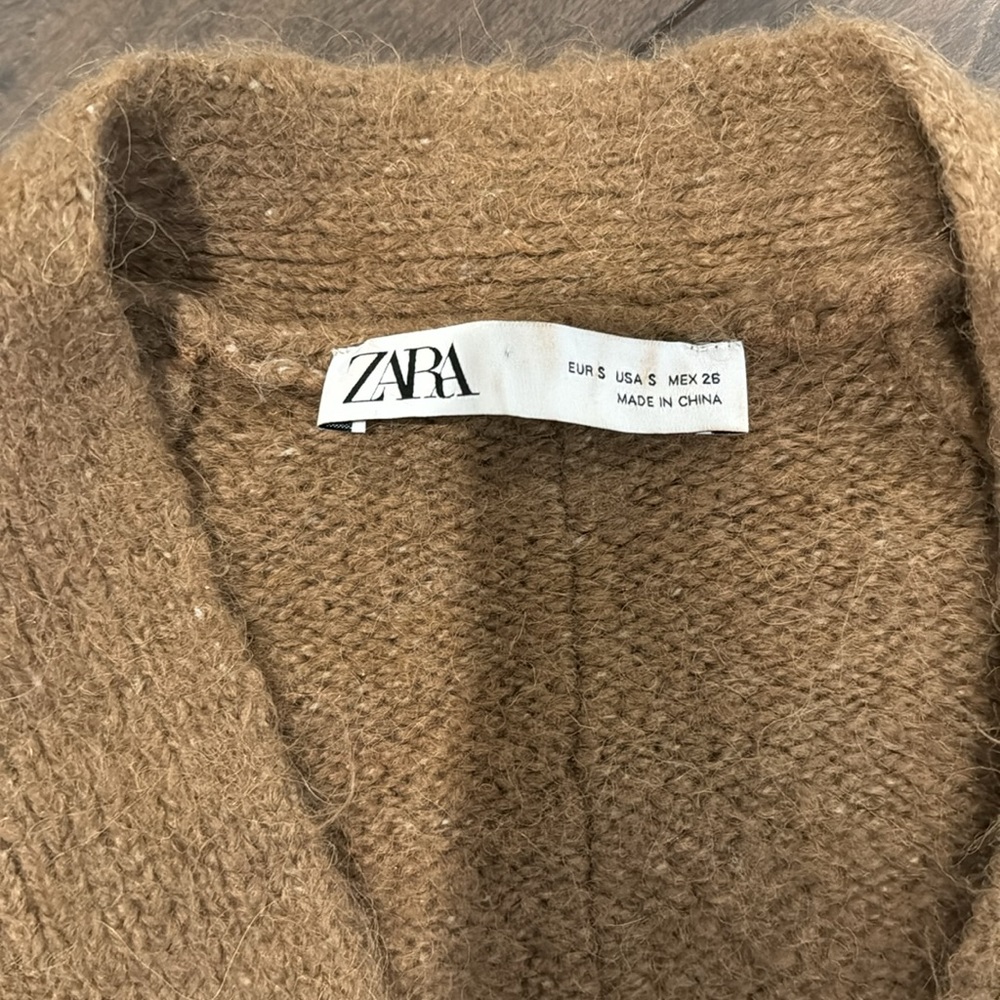Zara Brown Button-Front Wool Blend Cardigan - Picture 2 of 4